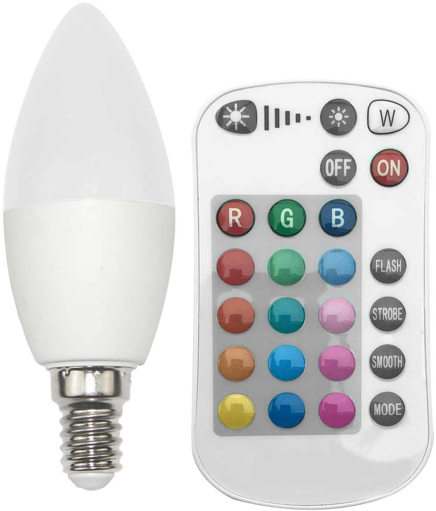 LED Žárovka RGB+W E14 svíčka 5,5W 