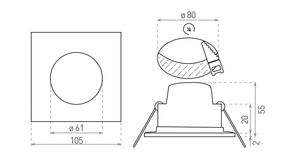 Led svítidlo podhledové 8W 4000K čtverec 80mm matt chrom 