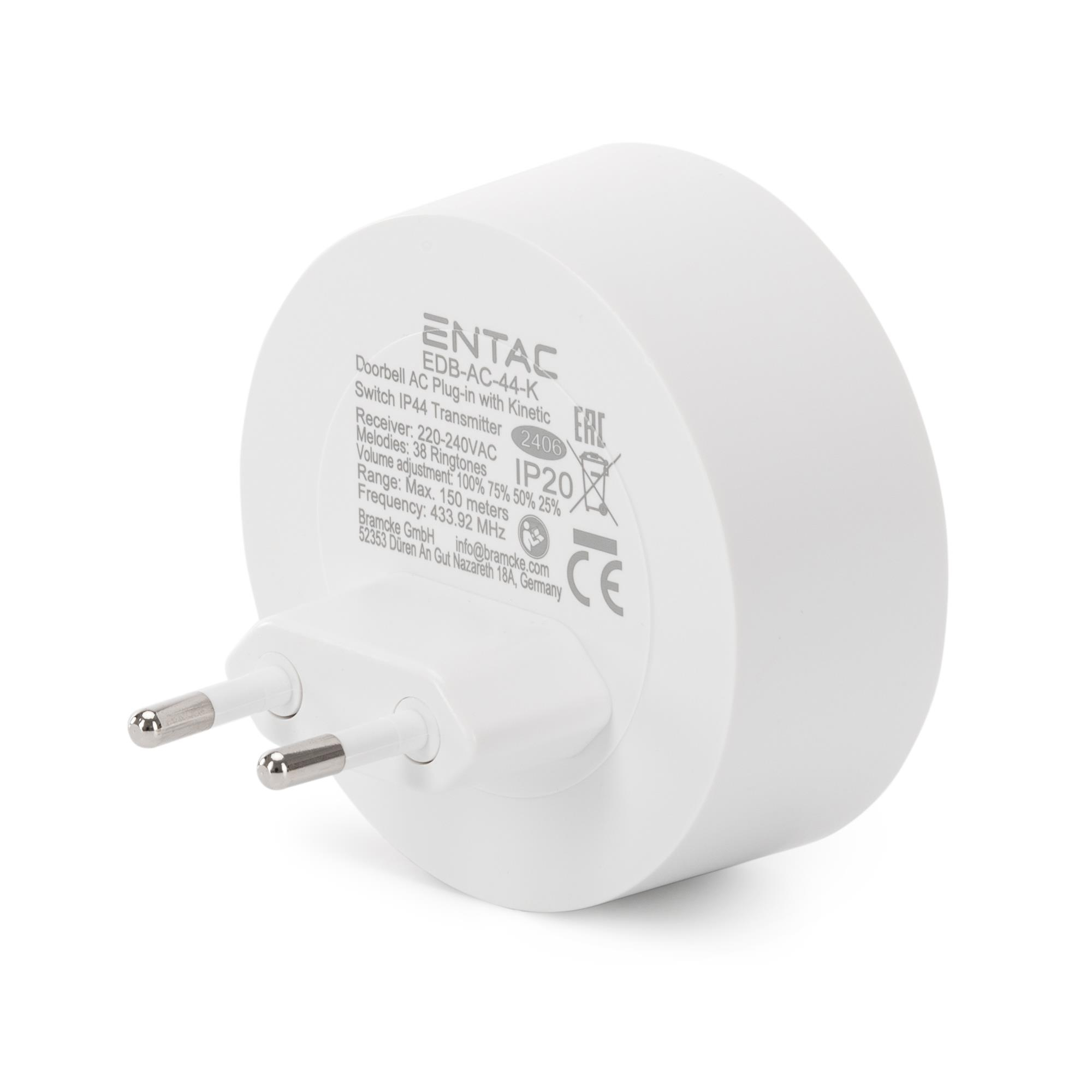 Bezbateriový a bezdrátový zvonek IP44 150m