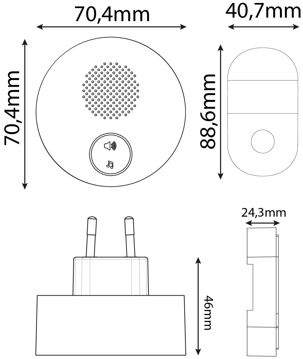 Bezbateriový a bezdrátový zvonek IP44 150m