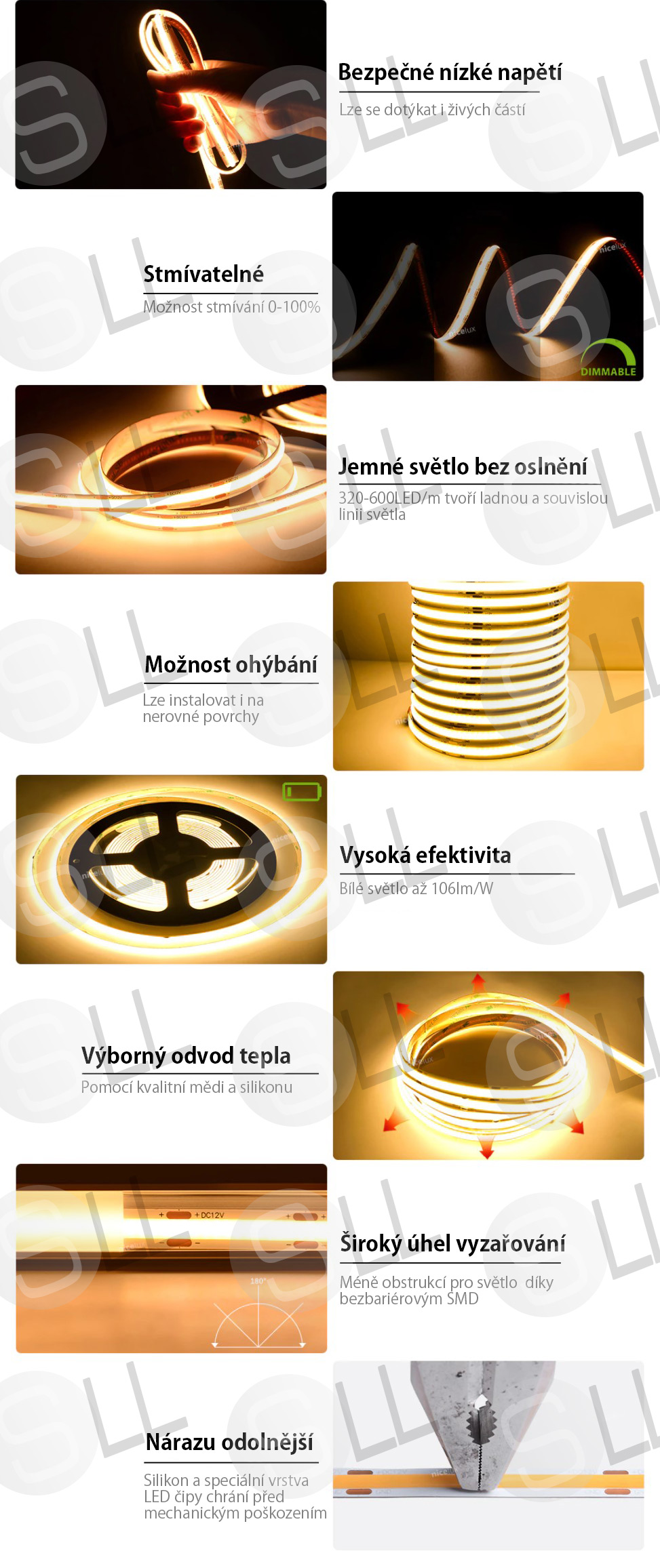 COB LED pásek 24V 11W Zlatá Žlutá