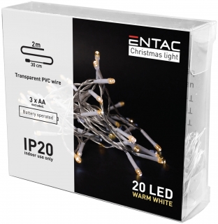 LED vánoční dekorační řetěz 2m na baterky - teplá bílá