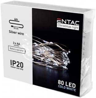 LED vánoční řetěz SILVER 4m na baterky - studená bílá