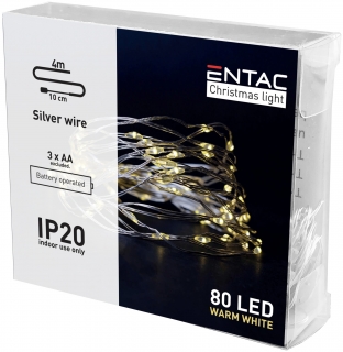 LED vánoční řetěz SILVER 4m na baterky - teplá bílá