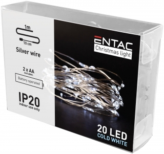 LED vánoční řetěz SILVER 1m na baterky - studená bílá