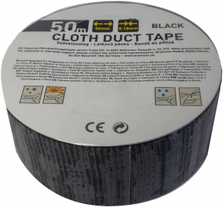 Vláknem zpevněná lepící páska černá 0,18x50mm 50m